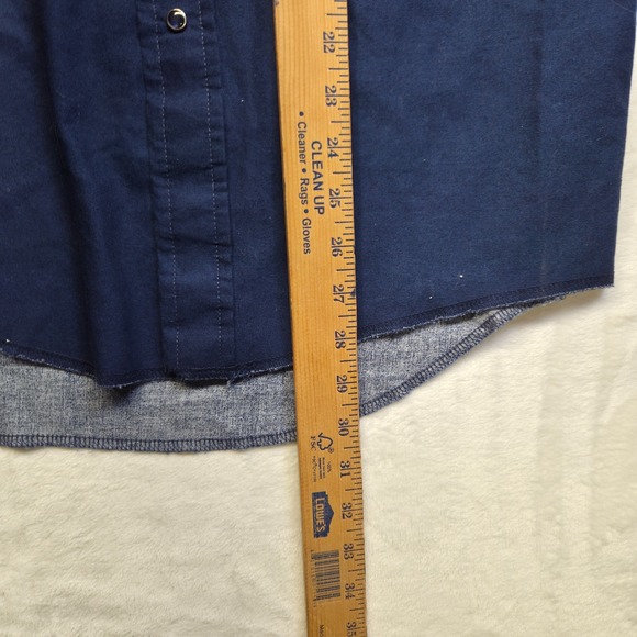 VTG Wrangler Pearl Snap Shirt Mens Sz Med Lightning Print Blue Western Cowboy - Picture 8 of 12